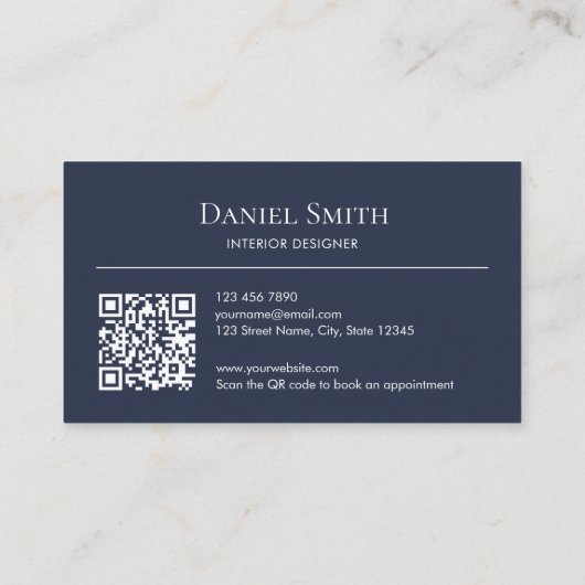 Simple Professional Dusty Blue Initials QR Code Visitekaartje (Achterkant)