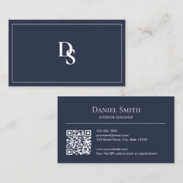 Simple Professional Dusty Blue Initials QR Code Visitekaartje