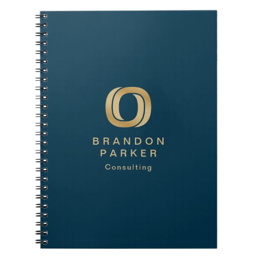 Simple Professional Gold Business Logo Navy Blue Notitieboek (Voorkant)