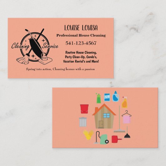 Simple Professional House Cleaning Business Cards Visitekaartje (Voorkant / Achterkant)