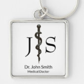 Simple Professional Medical Asclepius Black White Sleutelhanger (Voorkant)