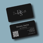 Simple Professional Monogram Initial QR code Black Visitekaartje