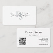 Simple Professional Monogram Initial QR code White Visitekaartje (Voorkant / Achterkant)