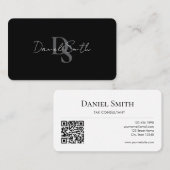 Simple Professional Monogram Initial QR code White Visitekaartje (Voorkant / Achterkant)
