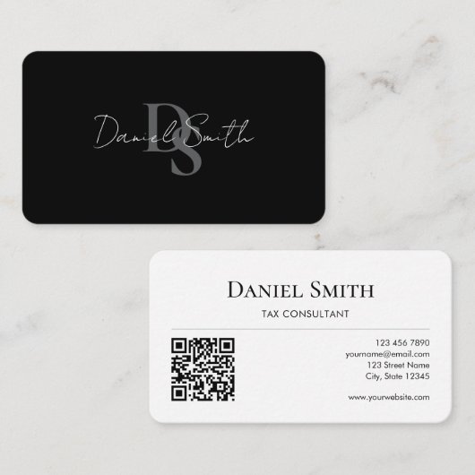 Simple Professional Monogram Initial QR code White Visitekaartje (Voorkant / Achterkant)