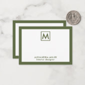 Simple Professional White Olive Monogram Notitiekaartje (Voorkant / Achterkant in situ)