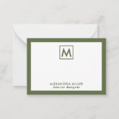 Simple Professional White Olive Monogram Notitiekaartje (Voorkant)