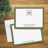 Simple Professional White Olive Monogram Notitiekaartje