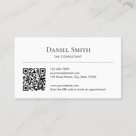 Simple Professional White with Initials QR Code Visitekaartje (Achterkant)