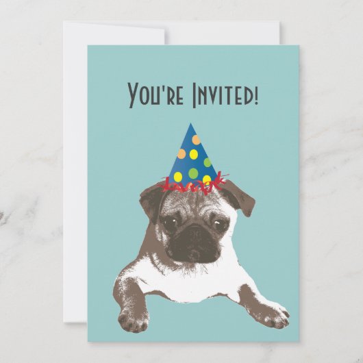 Simple Pug in Pet Birthday Party Invitation Kaart (Voorkant)
