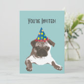 Simple Pug in Pet Birthday Party Invitation Kaart (Staand voorkant)
