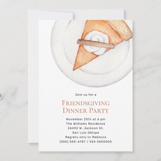 Simple Pumpkin Pie Friendsgiving Dinner Invitation Kaart (Voorkant)