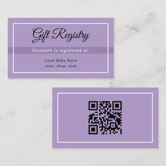 Simple Purple Babyshower QRRegistry Enclosure Card Informatiekaartje (Voorkant / Achterkant)