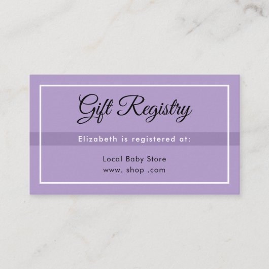 Simple Purple Babyshower Registry Enclosure Card Informatiekaartje (Voorkant)