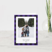 Simple Purple Black Plaid Border 3 Photo Christmas Feestdagen Kaart (Voorkant)