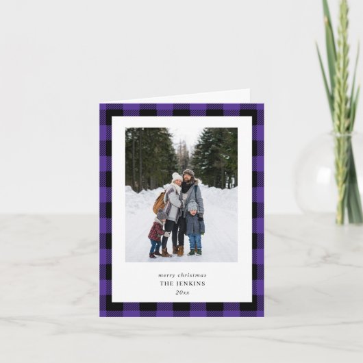 Simple Purple Black Plaid Border 3 Photo Christmas Feestdagen Kaart (Voorkant)