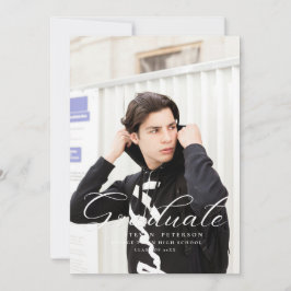 Simple Purple Calligraphy Photo Black Graduation  Kaart