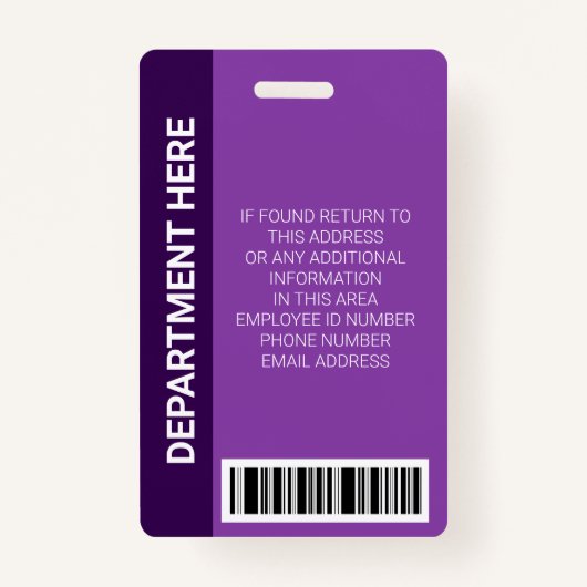 Simple Purple Professional Identification Badge (Achterkant)