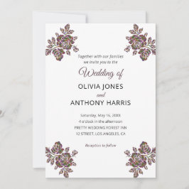 Simple Purple Roses Elegant Modern Floral Wedding Kaart