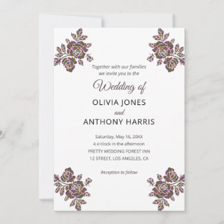 Simple Purple Roses Elegant Modern Floral Wedding Kaart