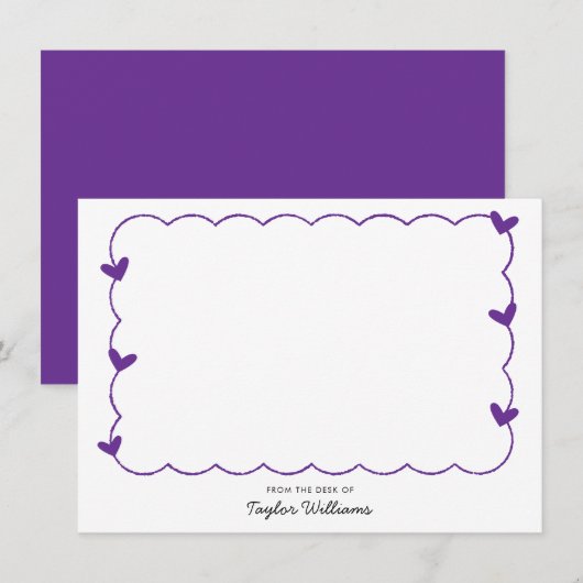 Simple Purple Wavy Border Heart Stationery Notitiekaartje (Voorkant / Achterkant)