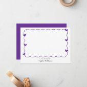 Simple Purple Wavy Border Heart Stationery Notitiekaartje (Voorkant / Achterkant in situ)