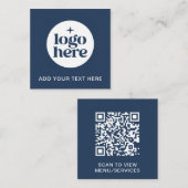 Simple QR Code Blue Business Logo Vierkante Visitekaartje (Voorkant / Achterkant)