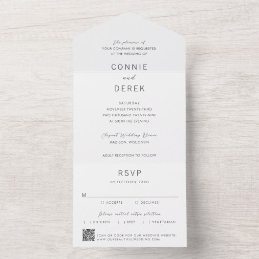 Simple QR Code Modern Wedding All In One Uitnodiging (Binnen)