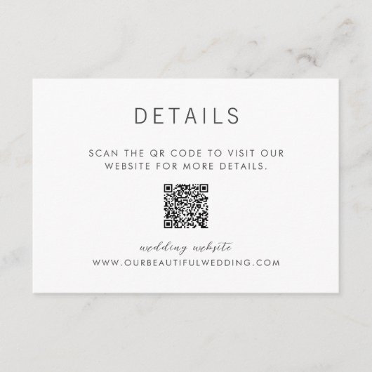 Simple QR Code Modern Wedding Informatiekaartje (Voorkant)