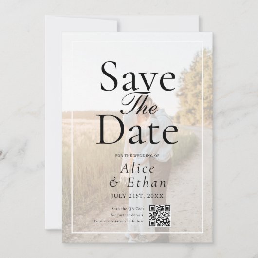 Simple QR Code Photo Wedding Save The Date (Voorkant)