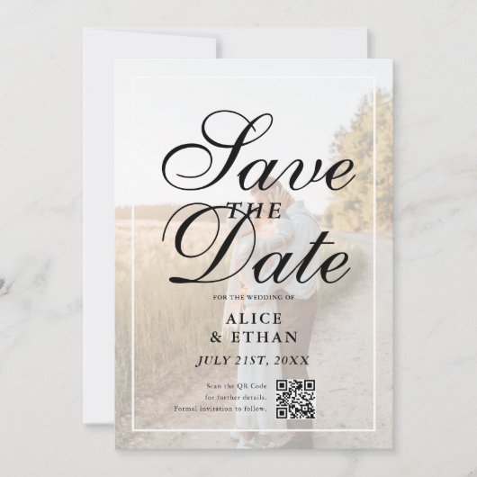Simple QR Code Photo Wedding Save The Date (Voorkant)