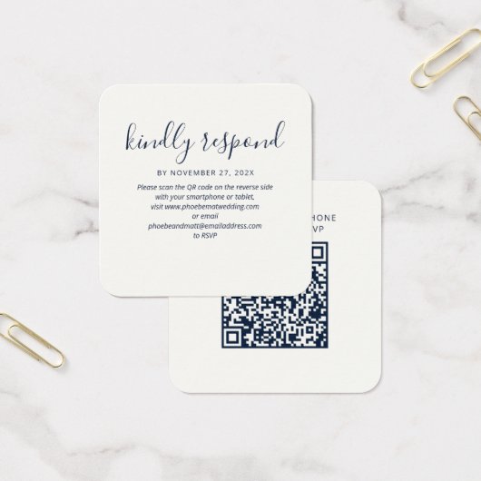 Simple QR Code Wedding Website RSVP Enclosure Card Vierkante Visitekaartjes (Kantoor)