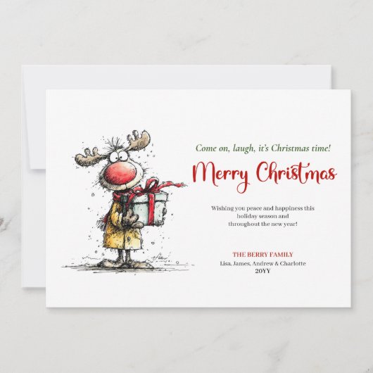 Simple Quirky Reindeer Merry Christmas Card Feestdagenkaart (Voorkant)