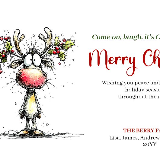 Simple Quirky Reindeer Merry Christmas Card Feestdagenkaart