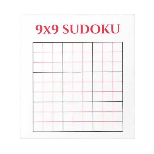 Simple Red 9x9 Sudoku Sjabloon Notitieblok (Voorkant)