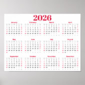 Simple red and White 2026 Calendar Poster (Voorkant)