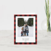 Simple Red Black Plaid Border 3 Photos Christmas Feestdagen Kaart (Voorkant)