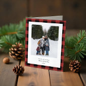 Simple Red Black Plaid Border 3 Photos Christmas Feestdagen Kaart