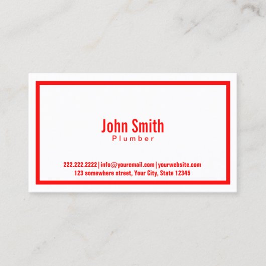 Simple Red Border Plumbing Visitekaartje (Voorkant)