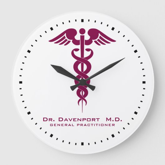 Simple Red Caduceus Doctor's Kantoor Grote Klok (Voorkant)