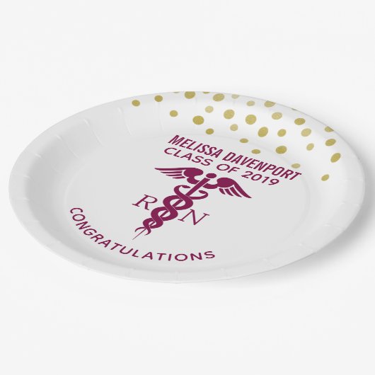 Simple Red Caduceus Nurse Afstuderen gefeliciteerd Papieren Bordje (Gekanteld)