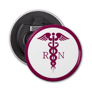 Simple Red Caduceus Nurse Medical Symbool Button Flesopener