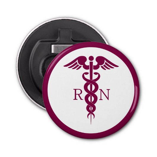 Simple Red Caduceus Nurse Medical Symbool Button Flesopener (Voorkant)