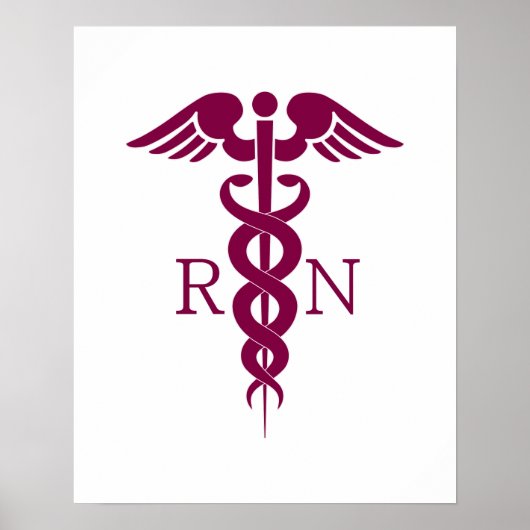 Simple Red Caduceus Nurse Medical Symbool Poster (Voorkant)