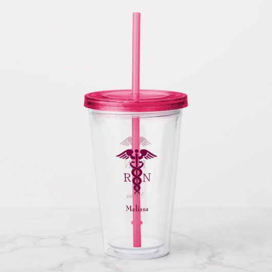 Simple Red Caduceus Registered Nurse RN Symbool Acryl Drinkbeker (Voorkant)