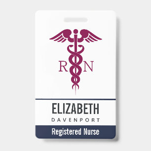 Simple Red Caduceus Registered Nurse RN Symbool Badge