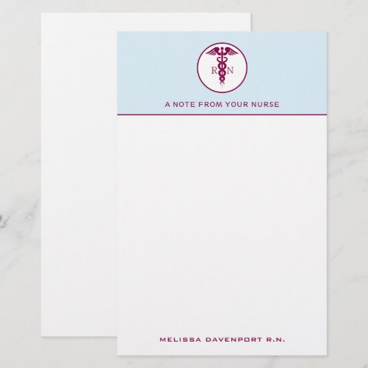 Simple Red Caduceus Registered Nurse RN Symbool Briefpapier (Voorkant / Achterkant)