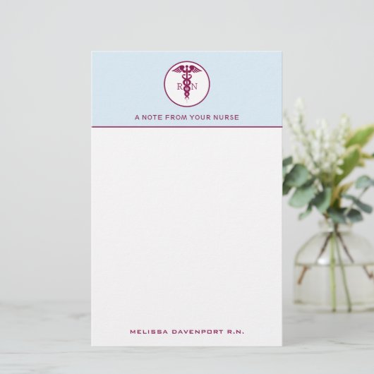 Simple Red Caduceus Registered Nurse RN Symbool Briefpapier (Staand voorkant)