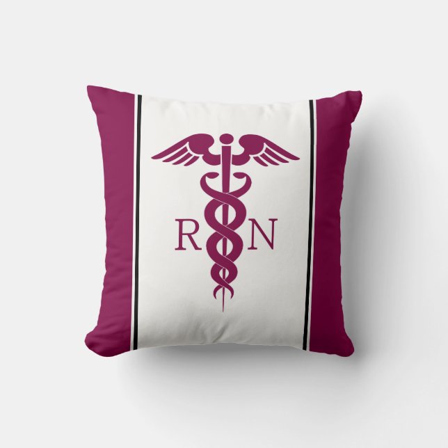 Simple Red Caduceus RN symbool met magenta-grenzen Kussen (Voorkant)