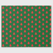 Simple Red Christmas Trees on Dark Green Cadeaupapier (Vlak)